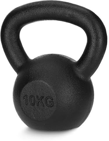 4FIZJO Kettlebell aus Gusseisen, 10 kg, Schwunghantel für Fitness, Kraft und Ausdauertraining, Kugelgewicht, Rundgewichte für Zuhause, Turnhalle, Gewichte Bodenschonende - Kugelhantel, Farbe: Schwarz