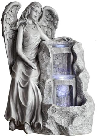 Fontana Decorativa da Interni e Esterne Fontana D'acqua For Esterni Con Luci A LED, Statua Di Angelo A 3 Gradini, Rocce Impilate, Cascata For Interni, Fontane Da Pavimento For Ufficio Con Paesaggio Ac