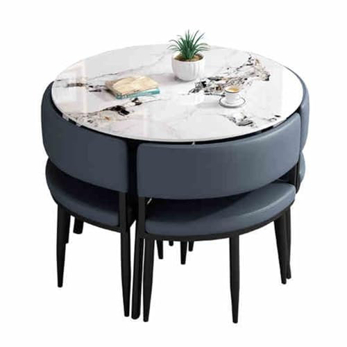 Modernes rundes Besprechungstisch-Set mit 4 Stühlen, ideal für Empfangsverhandlungen und kleine Büros, Blau, 90 cm