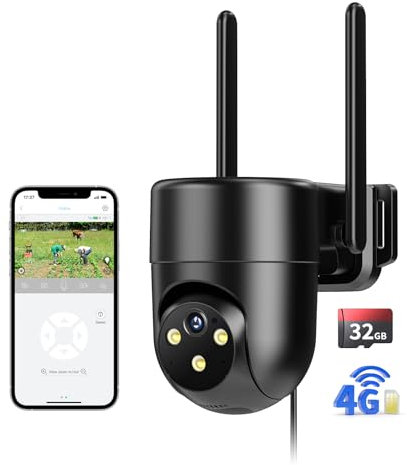 NUASI 4G LTE Security Camera Outdoor, 2K CCTV PTZ Camera with Full Color Night Vision Support AI human detection, Two-way audio with SIM Card