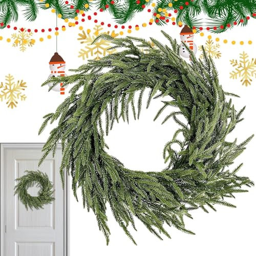 Grüner Weihnachtskranz, Tannenkranz - 19,6-Zoll-Norfolk- -Weihnachts-Kunstkiefer - Saisonale Dekoration, großer Kiefernkranz mit echter Haptik, Weihnachtskranz für die Haustür für den Innenbereich