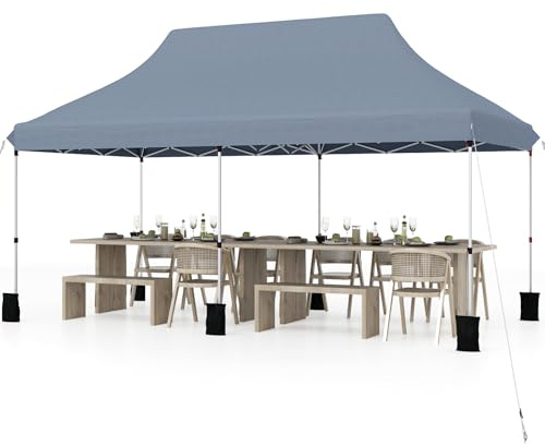 Tangkula Tenda a baldacchino pop-up da 3 x 6 m, installazione istantanea con 12 picchetti e 6 corde, baldacchino portatile da esterno UPF 50+, con borsa per il trasporto, per campeggio, spiaggia