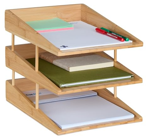 Relaxdays Porte-Lettres en Bambou, 3 étages à Utiliser Ensemble ou séparément, pour Le Bureau, Nature