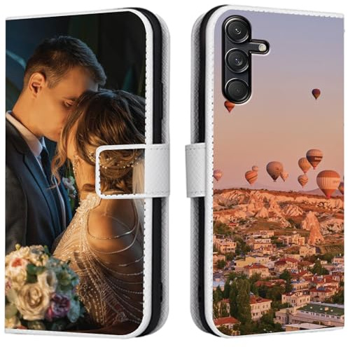 CAXKJE Lederhülle für Samsung Galaxy S25 Personalisierte Handyhülle,mit Eigenem Foto Bild Text Individuelle Schutzhülle,Leder Flip Case Schutzhülle Stoßfest Hülle -SAMHD-White