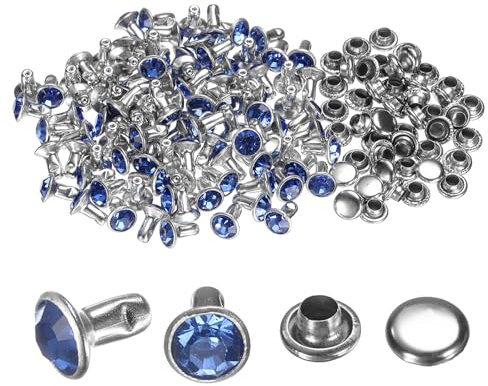 sourcing map 100 rivetti in cristallo da 6 mm, con strass, per abbigliamento, artigianato in pelle, tessuto, artigianato, decorazione, artigianato in pelle, fai da te, blu