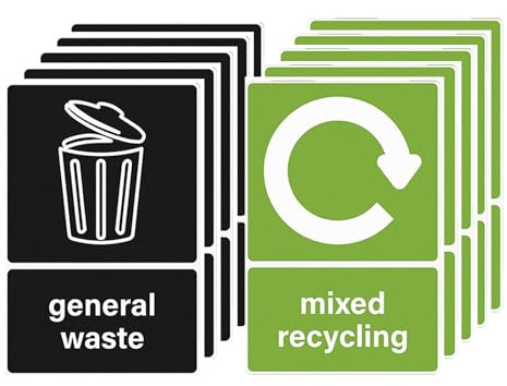 10Pcs Recycling Stickers for Bins, and General Waste Bin Stickers Set, Self-Adhesive, Waterproof Labels for Outdoor and Kitchen Use, Durable Decals for Improved Waste Management and Organization