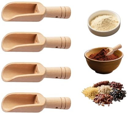 4PCS Wooden Spoons Small Scoop Mini Bamboo Spoons Eco-Friendly and Easy to Clean for Kitchen, Bath Salt,Salt Spoons Natural Scoop for Candy Honey Spices Sugar Tea Powder