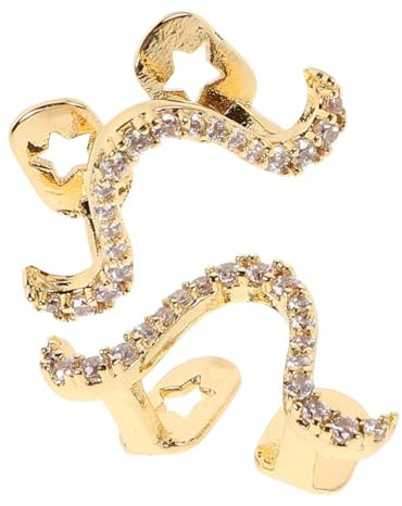 NIYANGLE Goldene Zirkonische Grills Zähne in Wellenform 2 Stück für Damen Eleganter Mundschmuck mit Einfacher Montage für Abschlussfest und Besondere Anlässe