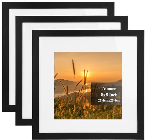 Aouuec Black 8x8 inch Picture Frame Set, Made of High Definition Glass and Square Photo Frame, Displays Picture, Desktop & Wall Collage Photo Frame (Black, 20cm x 20cm)