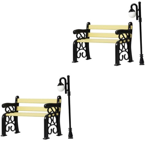 Milisten 2 Ensembles Réverbères de Chaise de Parc simulé Maison de poupées Miniatures Ornements de Jardin de Nains décor de Mini Banc lampadaire ferroviaire modèle réduit Plastique
