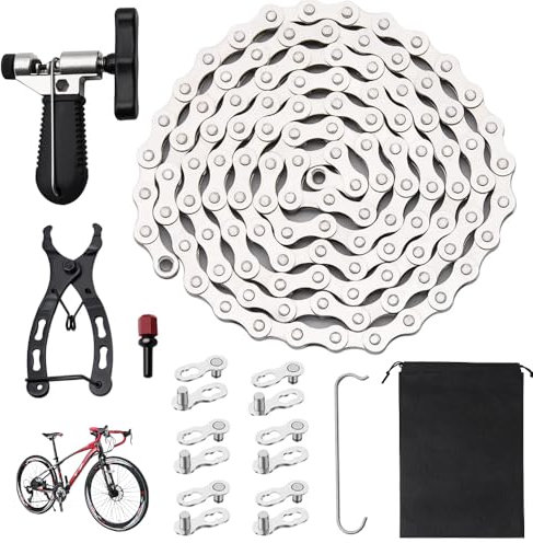 Bike Chain, 6/7/8 Speed Bicycle Chain Link Removal Tool, 12 PCS Mountain/Road Cycling Maintenance Tools Kit, with Bike Parts Bike Chains for Road Mountain Racing Cycling (1/2 x 3/32 inch 116 Links)