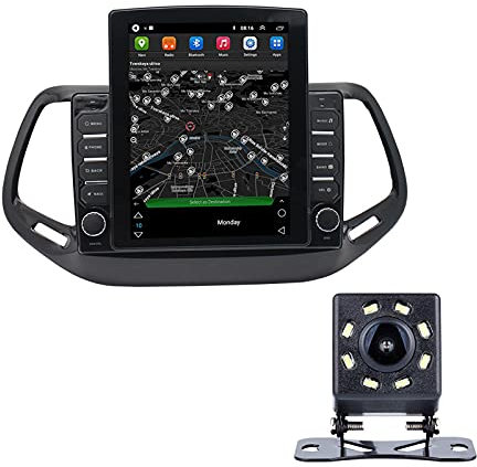 HYMLMY Android 10.0 Autoradio con Navigatore Satellitare per Jeep Compass Navigazione GPS 9'' Unità Principale Lettore Multimediale Ricevitore Video con FM DSP WiFi SWC con Telecamera Posteriore,4+64