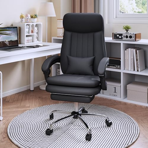 ROYALJOBO Executive Office Chair,Ergonomic Computer Desk Chair with Footrest, Adjustable Height, 135° Reclining Backrest, Silent Casters High Back Lumbar,Comfortable for Home Office,PU Leather,Black