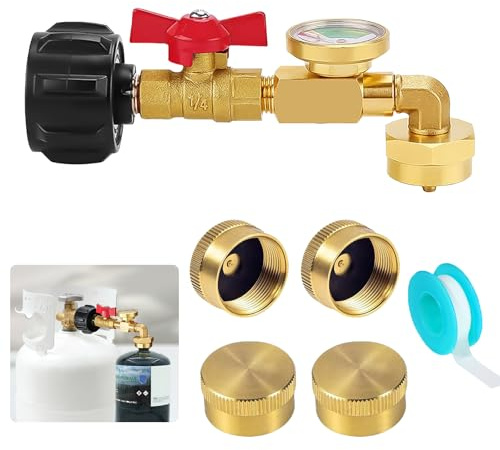 Propangas Nachfüll-Adapter mit Gasregler & Manometer | Gasdruckregler 50mbar für Gasgrill | Kompatibel QCC1/POL-Typ | Argon Druckminderer