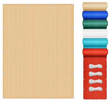 Telo Ombreggiante di Protezione Solare 190 x 340 cm Traspirante HDPE Protezione UV Tenda a Vela Rettangolare 90% Anti UV per Giardino, Patio, Pergola, Giardino, Cortile, Color Crema