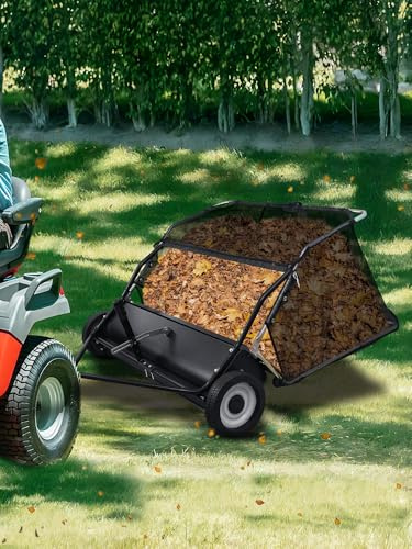 cadciehe Spazzatrice da 112 cm dietro il prato, resistente spazzatrice a spinta e raccoglierba con tramoggia da 25 Cu Ft, spazzola regolabile in altezza spazzatrice per trattore da prato, pulizia del