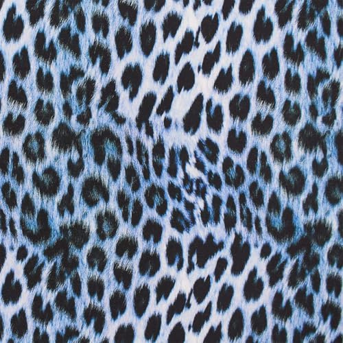 French Terry Stoff Leoprint mit Felloptik, angeraut, blau (Länge am Stück: ab 50cm / Breite: 143cm)