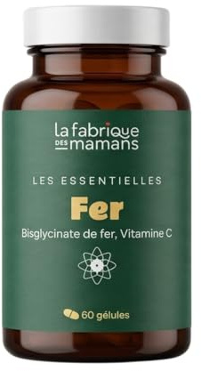 Fer Bisglycinate & Vitamine C - Complément Alimentaire Grossesse Allaitement Postpartum - Fatigue, Globules Rouges, Cheveux - 60 Gélules Végétales - La Fabrique des Mamans