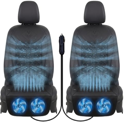 2er Set Auto Sitzauflage mit Kühlung - Intelligente Start-Stopp-Automatik & Druckfreier 3D-Airflow - Belüfteter Sitzbezug für Fahrer & Beifahrer, 45dB Leise, 12V Kühlkissen mit Dual-USB (Schwarz)