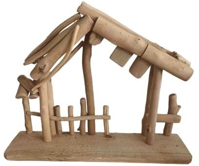 predolo Presepe Natalizio Casetta in Legno con Decorazione Mangiatoia Collezione Sacra Decorazione Senza Personaggi Adatta per Scrivania Soggiorno Ufficio