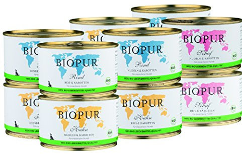 BIOPUR Tiernahrung Bio Gemischtes Hundefutter (Nassfutter) Sortiment 12x400g in 100% Bio-Lebensmittelqualität
