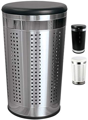 MSV laundry bin, laundry basket, laundry collector, laundry chest with round seat cushion, 60.5 cm high black/silver metal