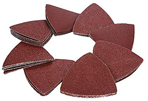 OxoxO Tampon de ponçage triangulaire 80 mm Papier abrasif abrasif sans trou 40 60 80120180240 grains de ponçage en oxyde d'aluminium à crochets et boucles (paquet de 72)