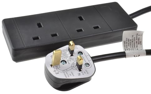 kenable 2 Gang UK 13A Trailing Socket Extension Lead | BS1363/A Approved Mains Power Cable with Tamper-Proof Screws | Black 3m