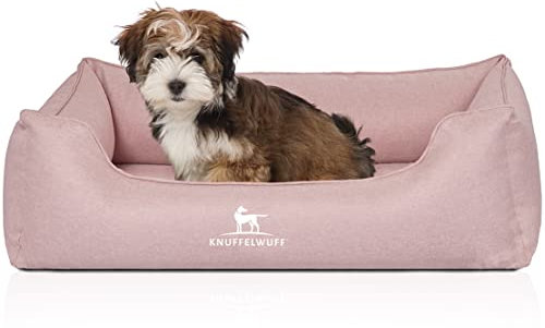 Knuffelwuff Orthopädisches Hundebett Luisa aus Velours mit feinem Handwebcharakter Sunshine Edition M-L 85 x 63cm Rosa - abnehmbarer Bezug - waschbar - für große, mittelgroße und kleine Hunde