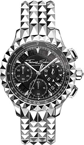 THOMAS SABO Herrenuhr Rebel at Heart Chronograph Silber schwarz Edelstahl, Edelstahl Silberfarben