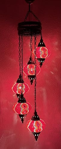 Samarkand - Lights Handgefertigte Orientalische Mosaiklampe Mosaik Glas Hänge Lampe Innenleuchte Pendelleuchte Deckenleuchte Aussenleuchte Handarbeit Hängeleuchte Hängelampe Größe 3 / L/ROT