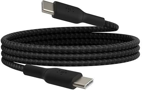 Belkin flätad snabbladdningskabel USB-C till USB-C för iPhone 15, Samsung Galaxy S24, S23, Note 20, Pixel 7, iPad Pro, Mini, Nintendo Switch, USB Type-C snabbladdningskabel, 1 m - Svart