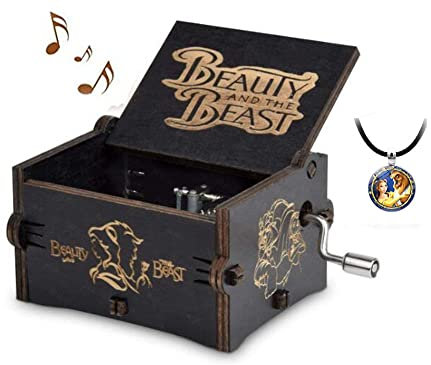 Carillon in legno a manovella con collana Beauty and the Beast Musical Boxes Compleanno Hoilday