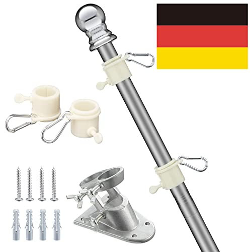 HARRMS Fahnenmast 1.5m mit Deutschlandfahne, Fahnenmast-Kit mit Aluminium Halterung, strapazierfähige Flaggenmast aus Edelstahl für Garten, Außenbereich, Dach, Wände, Hof