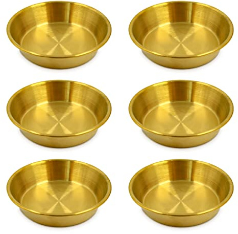 6 Stück Edelstahl-Soßenschalen, runde Gewürze, Sojasauce-Dip-Schüsseln, 57 ml, 10,2 cm, zum Kochen von Metall, Sushi-Vorspeisen, Teller für Vorspeisen, Ketchup, Dessert (Gold)