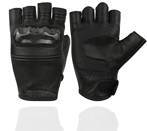 OLSON DEEPAK Motorradhandschuhe, Halbfinger, Rindsleder, Motorradhandschuhe für Herren, rutschfest, fingerlos, echtes Leder, Fahrradhandschuhe zum Autofahren, Camping, Klettern (Schwarz, L)