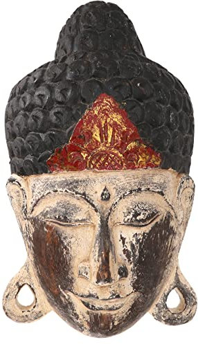GURU SHOP Máscara de Buda vintage tallada, decoración de pared étnica de madera de balsa, 40 cm, diseño 2, multicolor, máscaras y decoración de pared