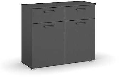 Rauch Möbel Florenz Schlafzimmer Kommode, Grau metallic, Schwarz, 2-türig mit 2 Schubladen, 1 Einlegeboden, BxHxT 93 x 81 x 42 cm