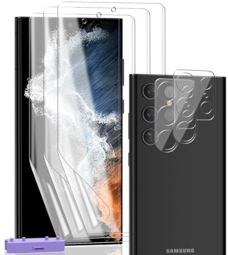 Zerrshoo Protector de Pantalla para Samsung Galaxy S22 Ultra, Película de flexible 3 Piezas y S22 Ultra Protector de Cámara 2 Piezas, posicionamiento, para Galaxy S22 Ultra Protector Pantalla