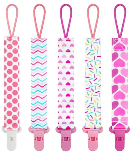 Aolso 5 Stück Baby-Schnullerkette, Schnullerclip für Baby, Schnullerhalter-Set mit Kunststoffverschluss, Baby-Beißspielzeug, passend für alle Schnuller, Schnuller und Beißspielzeug