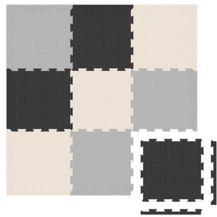 TULANO Gioco 15 | Puzzlematte Krabbeldecke Schaumstoff Spielmatte Schaumstoffmatte Krabbelmatte für Kinder | 9 Puzzle 39x39x1cm 12 Randstücke | Wasserdicht rutschfest | Dunkelgrau Hellgrau Beige