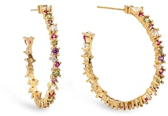 SINGULARU - Pendientes Estellar Colors L. Aro en Latón con Acabado en Baño Oro de 18Kt. Cierre Tuerca a Presión. Joyas para Mujer