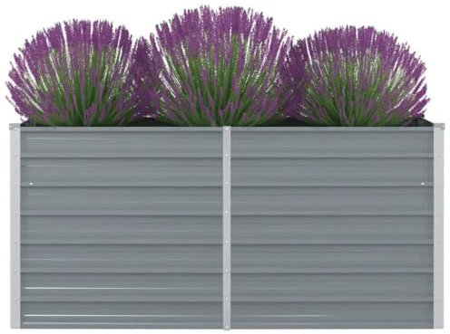 Hochbeet, Kräuterbeet Übertopf Mit Gestell Blumentopf Set Seegras Blumentopf Geeignet für Draußen Plants Cactus Balcony 160 x 80 x 77 cm Verzinkter Stahl Grau