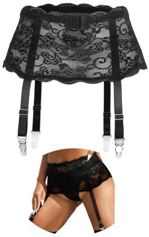 ohmydear Plus Size Suspenders Belt for Stockings Lace Garter Set
