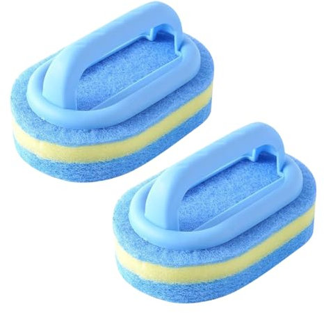 yeijucw 2-pack Kitchen Cleaning Sponge with Handle - High Density Sponge Brush for Bathroom, Wall Tiles & More