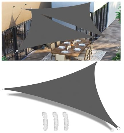 Tenda a Vela Impermeabile Tenda da Sole per Esterno con Anello D e Corda Vela Ombreggiante Parasole Protezione Triangolare Anti UV per Giardino Balcone Terrazza Campeggio Grigio scuro 3x4x5M