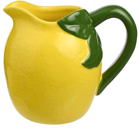 Hestia – Pichet à citron – Petit pichet à poignée en céramique émaillée jaune – Pour boissons froides maison, jus, thé glacé, limonade, cocktails ou fleurs – H : 12 x l : 13 cm.