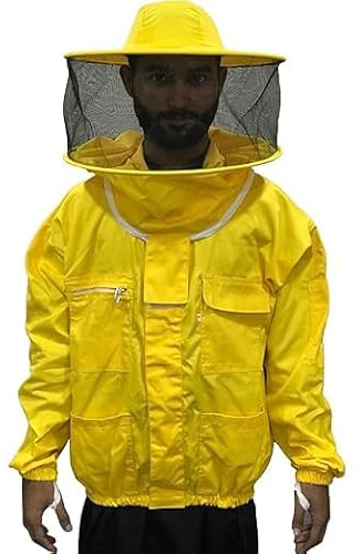 Rewon Gear Chaqueta de apicultor de algodón con sombrero redondo y velo, disfraz de apicultor para hombre y mujer, ropa protectora para apicultores profesionales