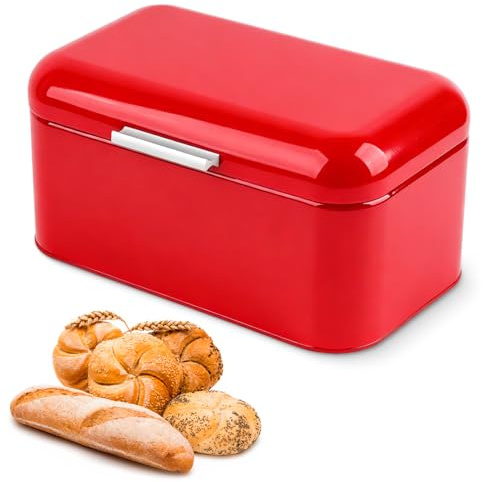 Hapivida Bread Bin, Retro Style Metal Bread Box with Lid Kitchen Food Loaf Storage Container Bread Bin for Kitchen Countertop Loaves Pastries, 30x18 x16cm (Red)