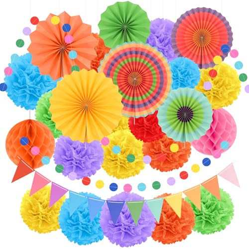 NACHLYNN 23 Pcs Paper Decorations Polka Dot Garlands Paper Fans Pennants Honeycomb Balls Suitable for Wedding Decorating Birthday Party and Festival (Multicolor)
